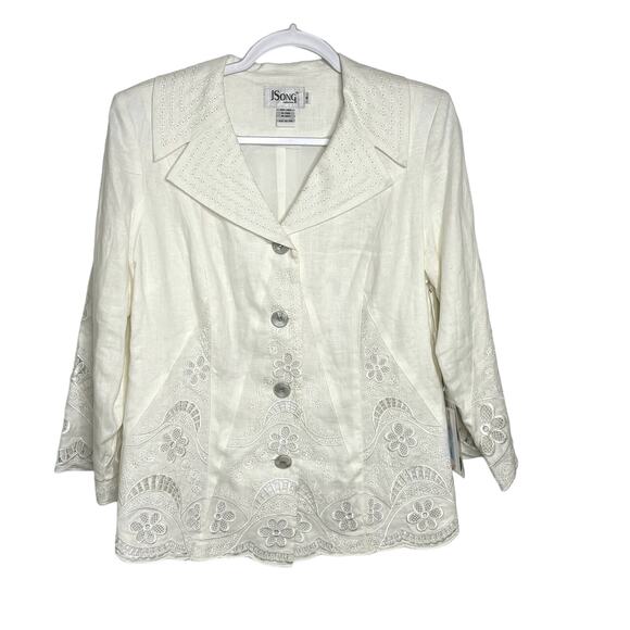 NEW Wms 8 White Linen Blazer Lace Embroidered Formal Elegant Party Easter - Picture 1 of 16
